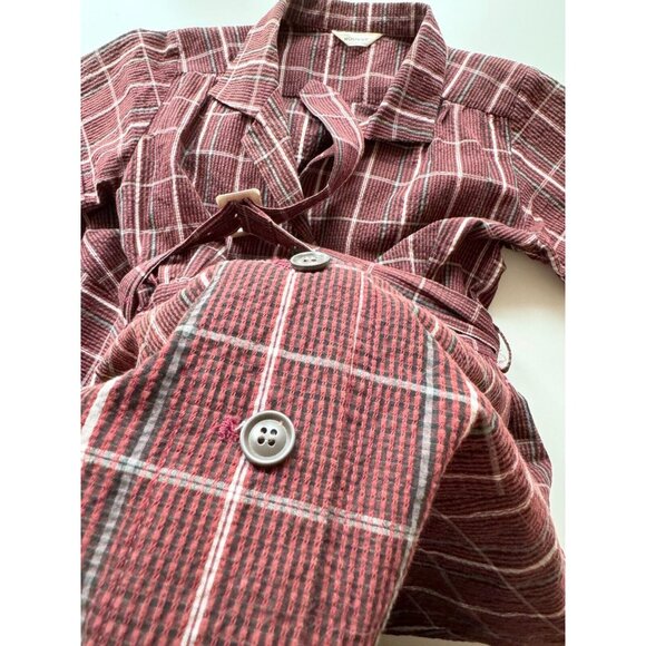 MOUSSY Dark Red Burgundy Check Cotton Seersucker Retro Midi Shirt Dress, Size M - Picture 11 of 13